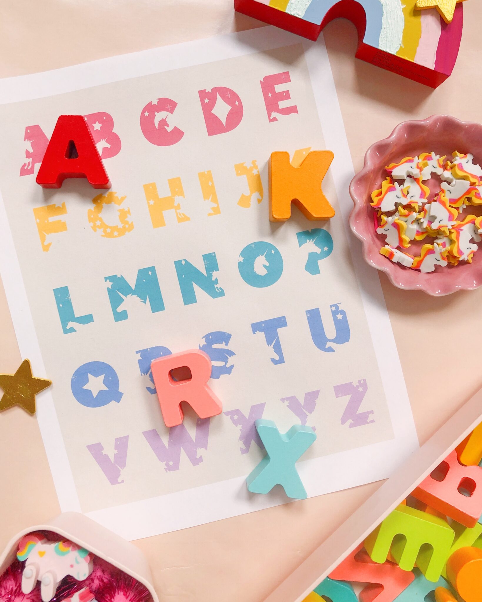 free download unicorn alphabet number prints the bear and the fawn