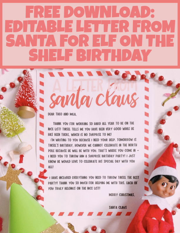 FREE DOWNLOAD: Editable Letter from Santa for Elf on the Shelf Birthday ...